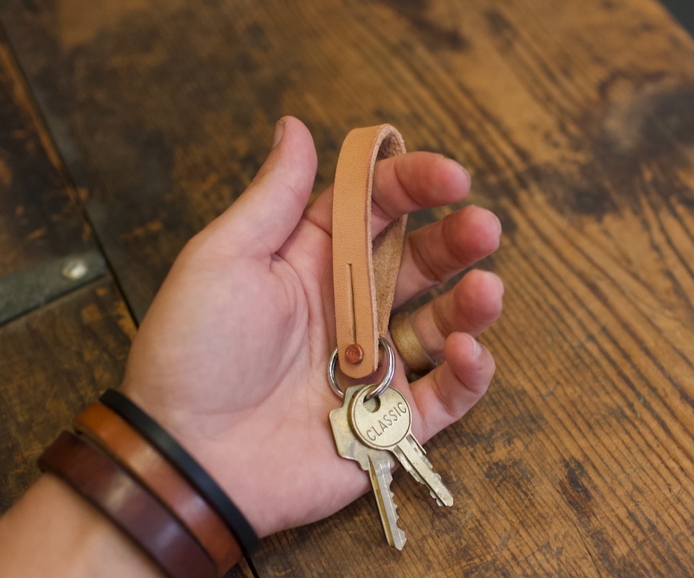 Veg Tan Leather Key Fob with Copper Closure