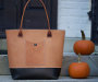 thumb of veg tanned tote with pumpkin