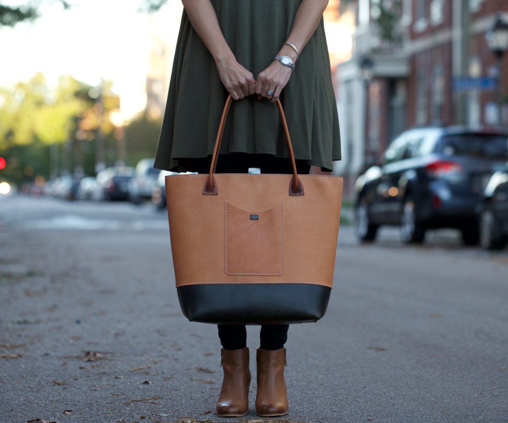 Hand-stitched Vegetable Tanned Leather Tote