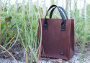 Small Burgundy Leather Tote on Beach